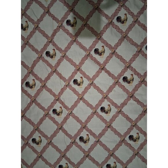Vintage Gingham Rooster Trellis Woven And Embroidered Fabric 2 Yards - Picture 3 of 5